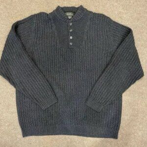 Eddie Bauer Men XL Tall Blue Chunky Cable Knit 4-button Henley Pullover Sweater